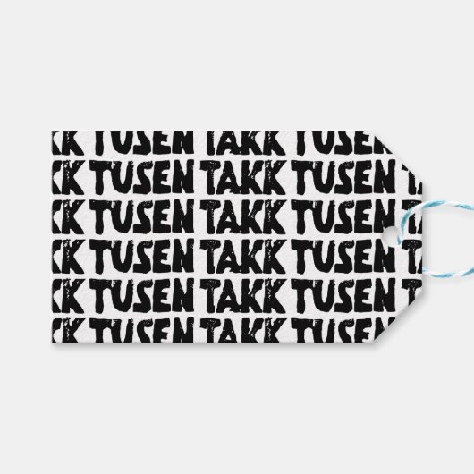 ノルウェーの「ありがとう」黒と白のリノカット ギフトタグ (正面(横))