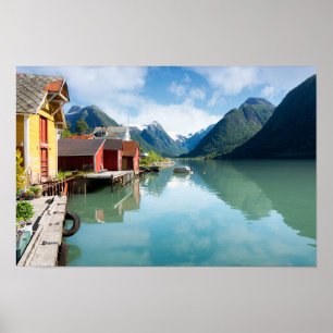 ノルウェーのFjaerlandsfjordのフィヨルドの景色 ポスター