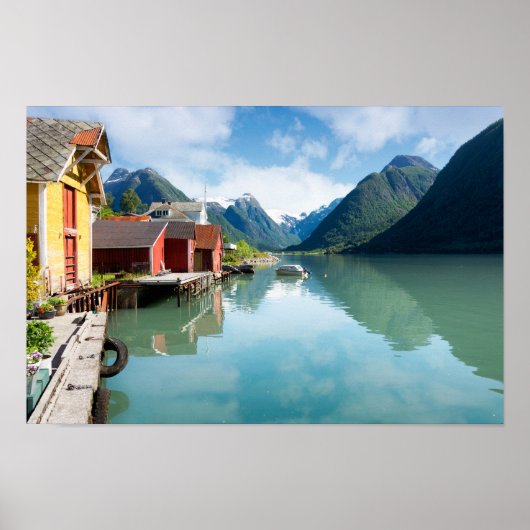 ノルウェーのFjaerlandsfjord fjord風景 ポスター (正面)
