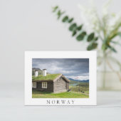 ノルウェーのSodルーフログキャビン白い文字はがき ポストカード (スタンド正面)