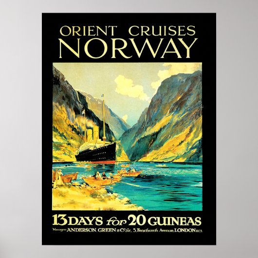 ノルウェーへのオリエントクルーズ、ビンテージ旅行ポスター ポスター (正面)