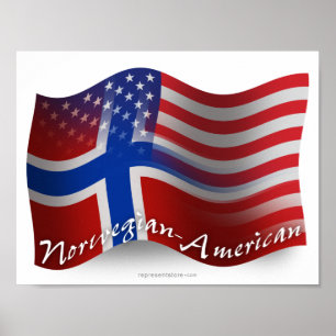 ノルウェーアメリカの振る旗 ポスター