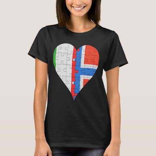 ノルウェーイタリアン国旗のハート Tシャツ (正面)