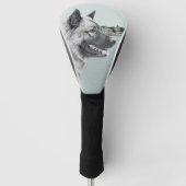 ノルウェーエルクハウンドアットヴィレ絵画ッジズ-ドッグアート ゴルフヘッドカバー (正面)