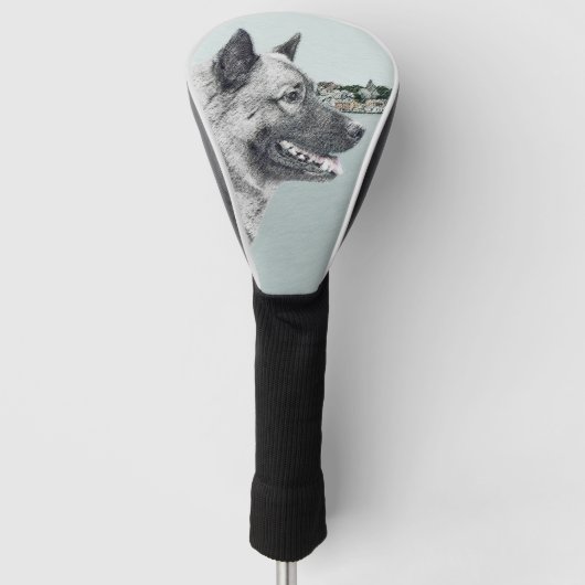 ノルウェーエルクハウンドアットヴィレ絵画ッジズ-ドッグアート ゴルフヘッドカバー (正面)