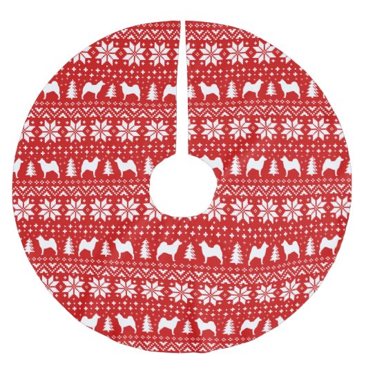 ノルウェーエルクハウンドシルエットのクリスマスパターン ブラッシュドポリエステルツリースカート (正面)