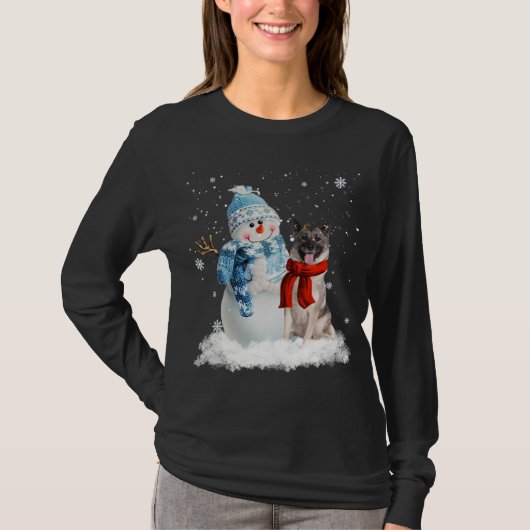 ノルウェーエルクハウンドドッグクリスマス雪だるまクリスマス Tシャツ (正面)