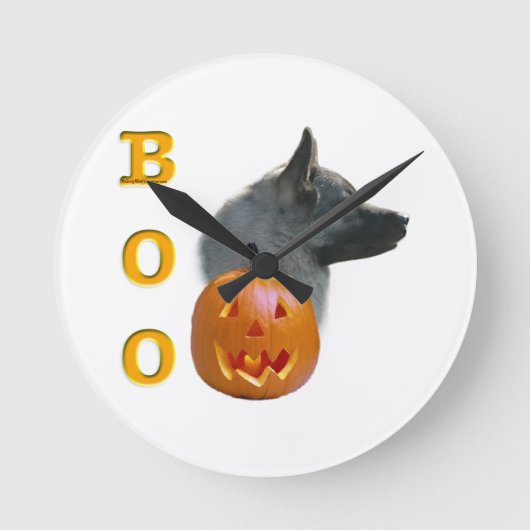 ノルウェーエルクハウンドハロウィーンブー ラウンド壁時計 (正面)