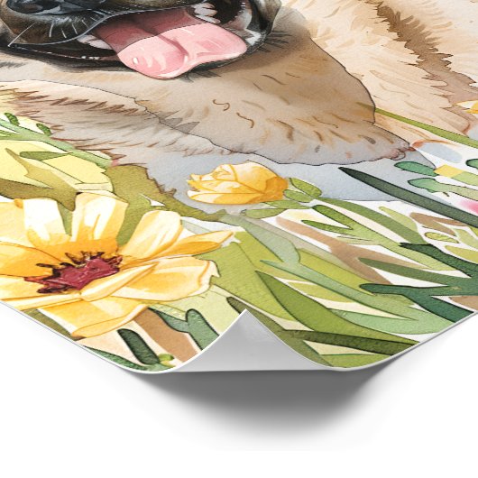 ノルウェーエルクハウンド水彩犬ポスターアート ポスター (角)