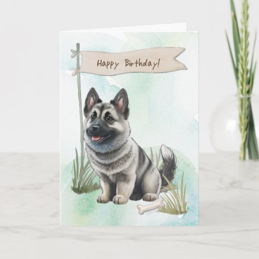 ノルウェーエルクハウンド犬の誕生日標識 カード (正面)