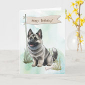 ノルウェーエルクハウンド犬の誕生日標識 カード (黄色い花)