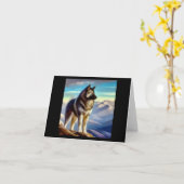 ノルウェーエルクハウンド犬 カード (黄色い花)