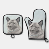 ノルウェーエルクハウンド絵を描の可愛いオリジナルドッグアート 鍋つかみ&鍋敷きセット (正面)