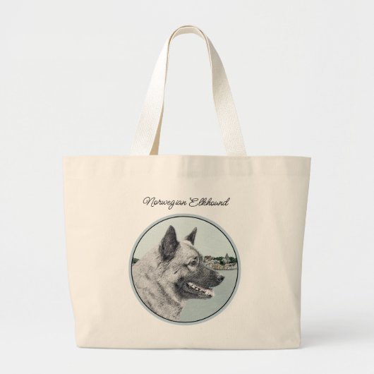 ノルウェーエルクハウンド絵を描アンドヴィレッジズドッグアート ラージトートバッグ (正面)