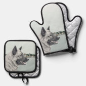 ノルウェーエルクハウンド絵を描アンドヴィレッジズドッグアート 鍋つかみ&鍋敷きセット (正面/裏面)