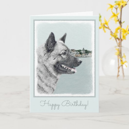 ノルウェーエルクハウンド絵画アットビレッジズドッグアート カード (黄色い花)