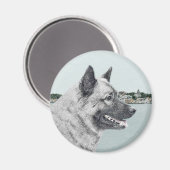 ノルウェーエルクハウンド絵画アットビレッジズドッグアート マグネット (正面/裏面)