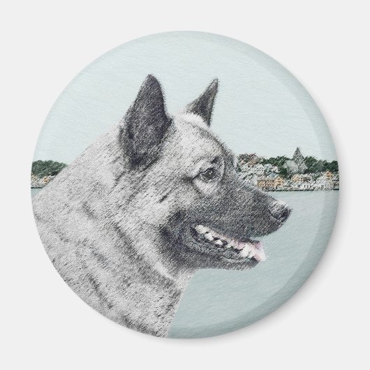 ノルウェーエルクハウンド絵画アットビレッジズドッグアート マグネット (正面)