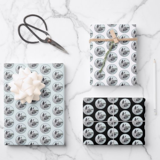 ノルウェーエルクハウンド絵画アットビレッジズドッグアート ラッピングペーパーシート (正面)