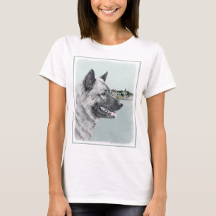 ノルウェーエルクハウンド絵画アットビレッジズドッグアート Tシャツ