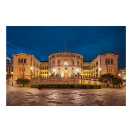 ノルウェーオスロ建物アットナイト ポスター