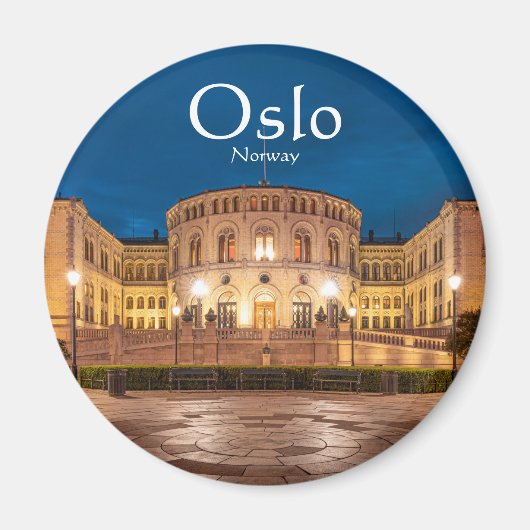 ノルウェーオスロ建物アットナイト マグネット (正面)