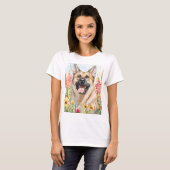 ノルウェージャンエルクハウンドの水彩絵画 レディースTシャツ Tシャツ (正面フル)