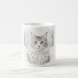 ノルウェージャンフォレストキャットの水彩肖像画 コーヒーマグカップ