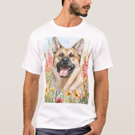 ノルウェージャン・エルクハウンドの水彩メンズTシャツ Tシャツ