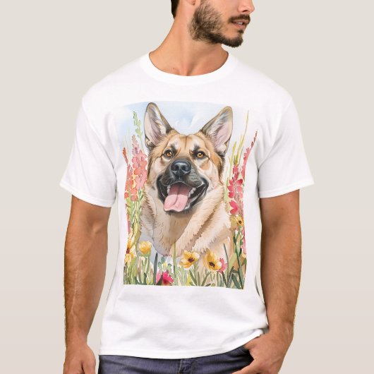 ノルウェージャン・エルクハウンドの水彩メンズTシャツ Tシャツ (正面)