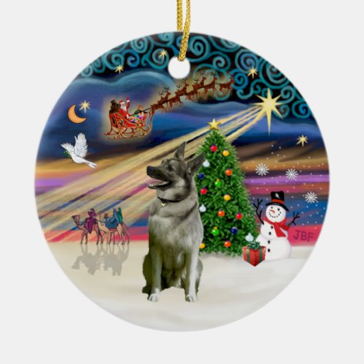 ノルウェージャン・エルクハウンド Xmas Magic セラミックオーナメント (正面)