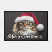 ノルウェージャン・フォレスト・キャットにクリスマスプレゼント、サンタキティ ドアマット (正面)