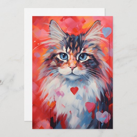 ノルウェージャン・フォレスト・キャットのバレンタインデー シーズンカード (正面/裏面)