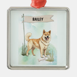 ノルウェージャン・ブフント 水彩デザイン オーダーメイド 犬グッズ メタルオーナメント