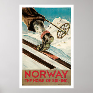 ノルウェースキースポーツヴィンテージ旅行 ポスター