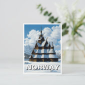 ノルウェースターヴチャーチ冬の旅行 ポストカード (スタンド正面)