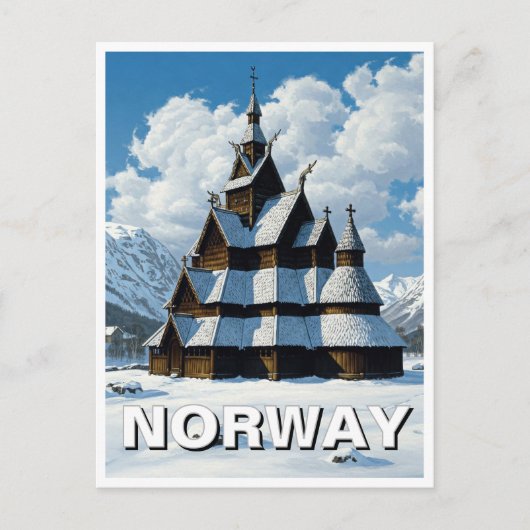 ノルウェースターヴチャーチ冬の旅行 ポストカード (正面)