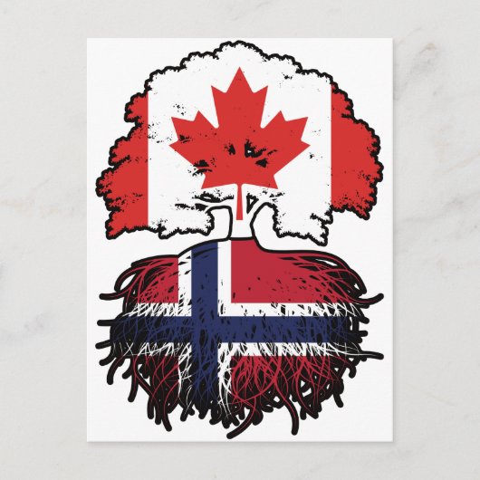 ノルウェーノルウェーカナダの木のルーツ国旗 ポストカード (正面)