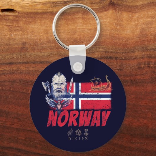 ノルウェーバイキングヴィンテージ国旗と船舶のお土産 キーホルダー (正面)