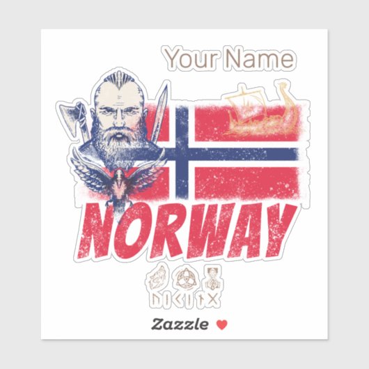 ノルウェーバイキングヴィンテージ国旗と船舶のお土産 シール (シート)