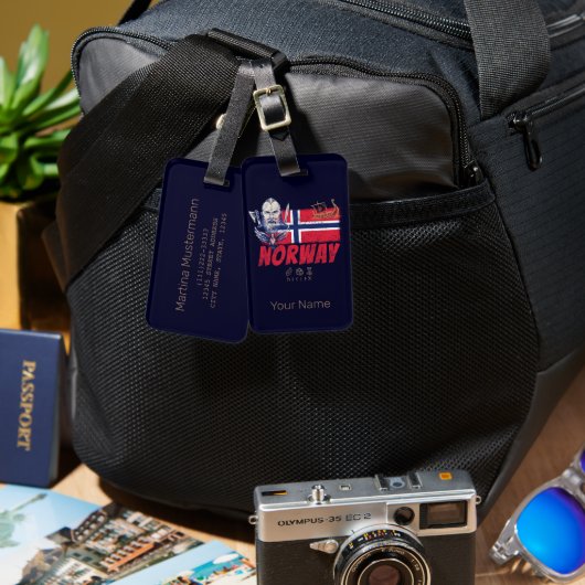 ノルウェーバイキングヴィンテージ国旗と船舶のお土産 ラゲッジタグ (正面&裏面)