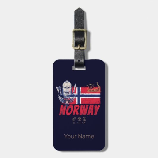 ノルウェーバイキングヴィンテージ国旗と船舶のお土産 ラゲッジタグ (正面縦)