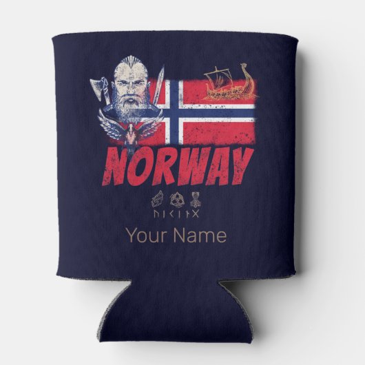 ノルウェーバイキングヴィンテージ国旗と船舶のお土産 缶クーラー (裏面)