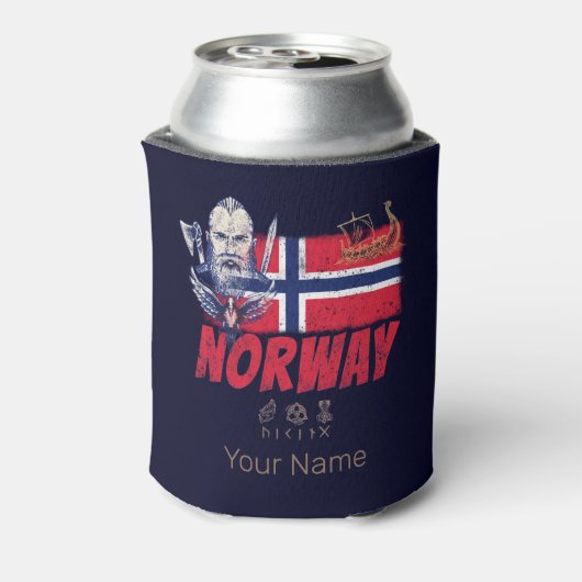 ノルウェーバイキングヴィンテージ国旗と船舶のお土産 缶クーラー (缶裏面)