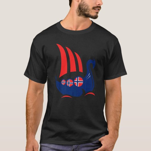 ノルウェーバイキング船ノルウェー国旗のドラゴンボート Tシャツ (正面)
