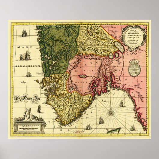 ノルウェーパノラママップノルウェー ポスター (正面)