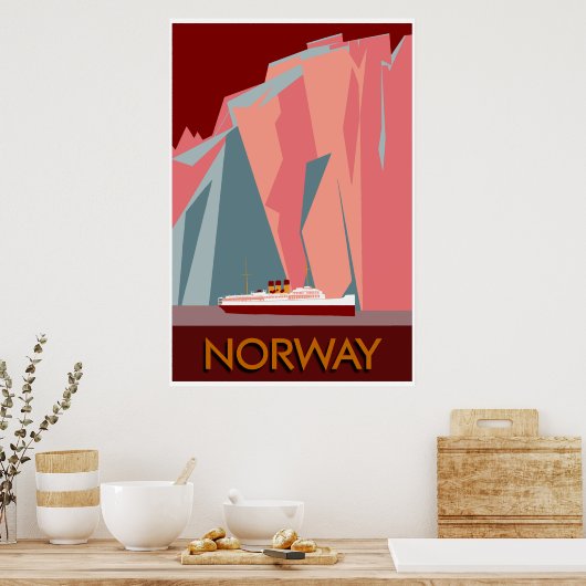 ノルウェーフィヨルドヴィンテージスタイル旅行 ポスター (キッチン)