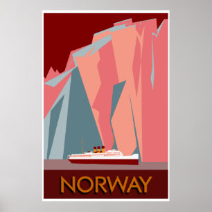 ノルウェーフィヨルドヴィンテージスタイル旅行 ポスター