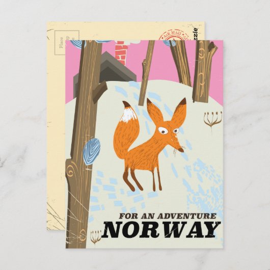 ノルウェーフォックスヴィンテージ旅行ポスター ポストカード (正面/裏面)