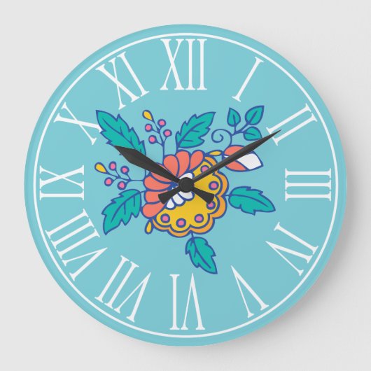 ノルウェーフォークの花 ラージ壁時計 (正面)